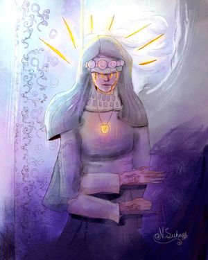 An illustration of a glowing deer in an enchanted forest