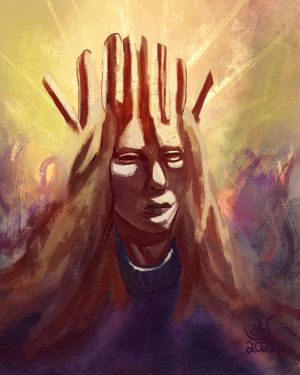 A futuristic city skyline with flying vehicles at sunset