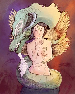 An illustration of an astronaut floating in a nebula