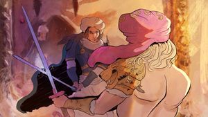 An illustration of a glowing deer in an enchanted forest