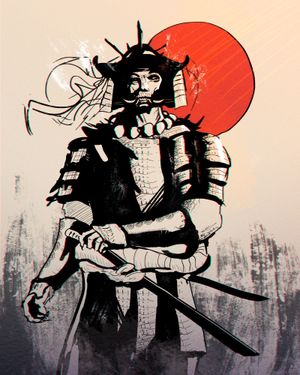 A futuristic city skyline with flying vehicles at sunset