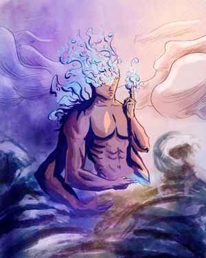 An illustration of a glowing deer in an enchanted forest